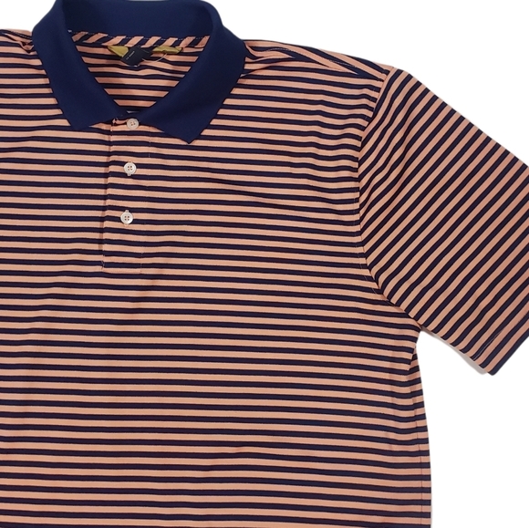 Brooks Brothers Golf Tennis Polo Shirt Size XL Peach Blue Stripe Preppy Stretch - Picture 2 of 8